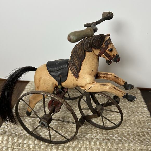 Vtg Primitive Horse Tricycle Iron Pedal Toy Folk Art Whimsical Storybook Holiday - Picture 7 of 14